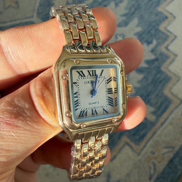 Panthere Classic Rectangle Stainless Steel Gold Watch